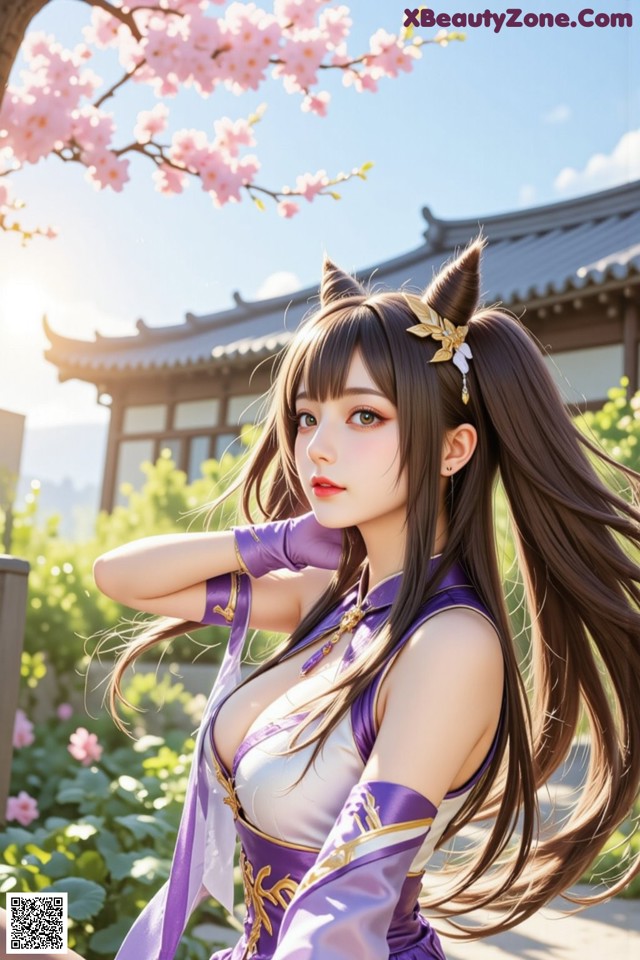 Hentai - Sovereign of Lightning in Exquisite Garb Set.1 20250125 Part 7 No.696072 A woman in a purple dress with long brown hair.