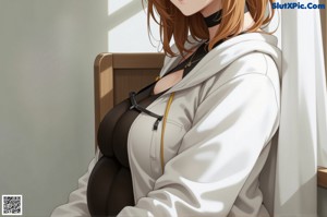 A naked anime girl with long blonde hair and green eyes.