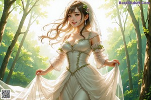 A woman in a wedding dress with a veil.