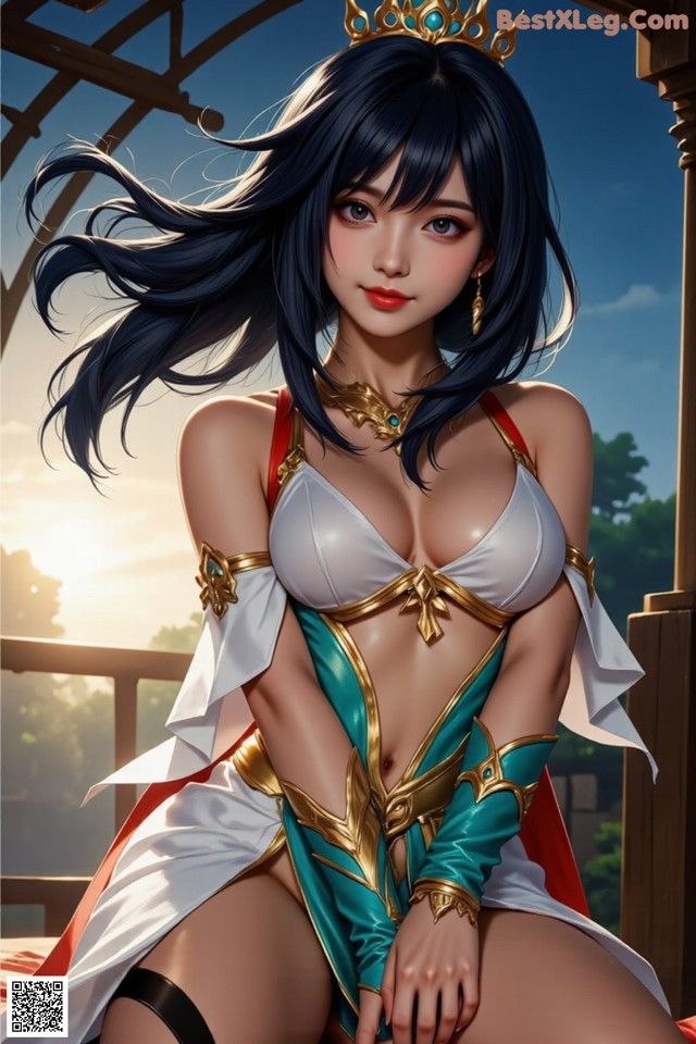 Hentai - Under the Radiance of Celestial Grace Set.1 20250106 Part 1 No.7c0037 A woman in a white and blue outfit with a crown on her head.