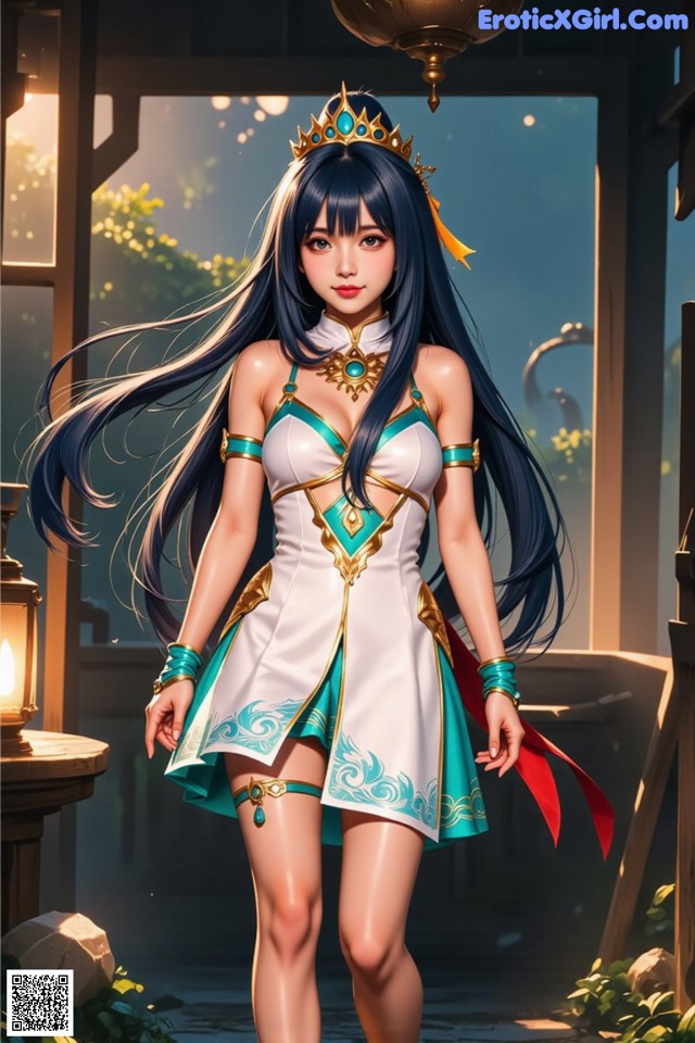 Hentai - Under the Radiance of Celestial Grace Set.1 20250106 Part 11 No.7997ef A woman in a white and blue dress with a crown on her head.