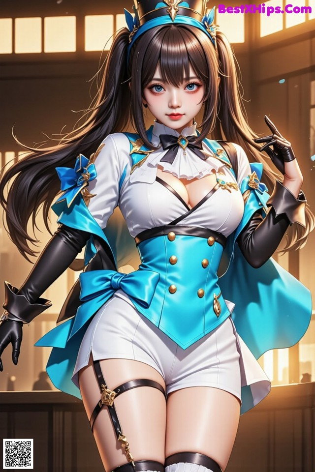 Hentai - Luminous Charm of the Aquatic Enchantress Set.1 20250125 Part 10 No.f41983 A woman in a blue and white outfit holding a gun.