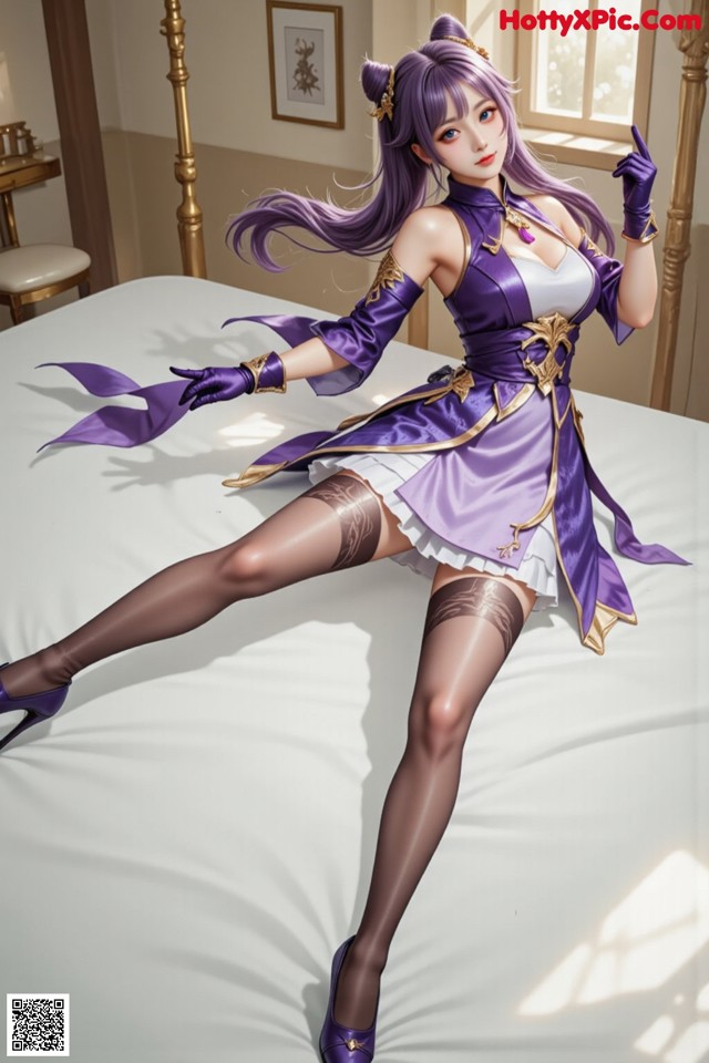 Hentai - Sovereign of Lightning in Exquisite Garb Set.1 20250125 Part 10 No.097b1a A woman in a purple dress sitting on a bed.